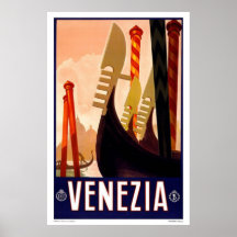 Poster Vintage voyage Venezia Gondola