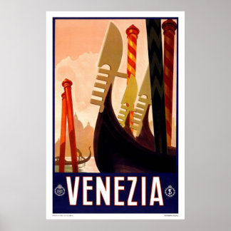 Poster Vintage voyage Venezia Gondola