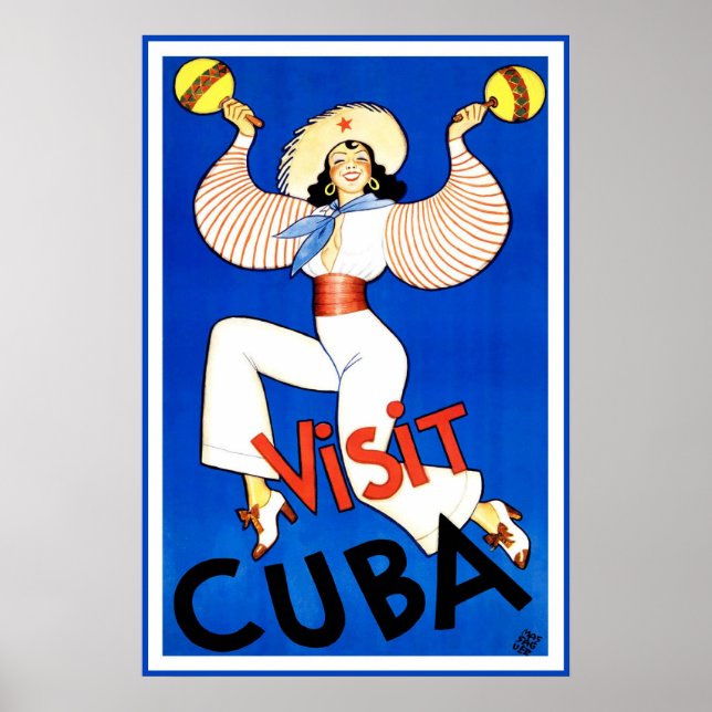 Poster Vintage voyage Visite Cuba (Devant)