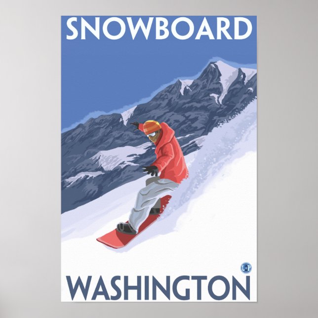 Poster Vintage voyage Washington Snowboard (Devant)