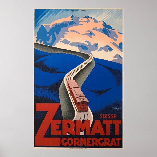 Poster Vintage voyage Zermatt Suisse (Devant)