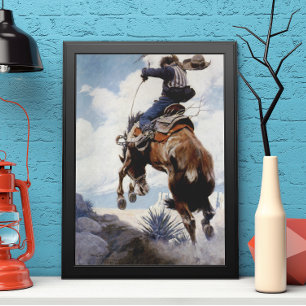 Poster Vintage Western Cowboys, Bucking par NC Wyeth