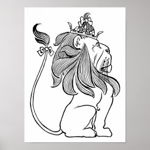 Poster Vintage Wizard of Oz, Cowardly Lion with Crown