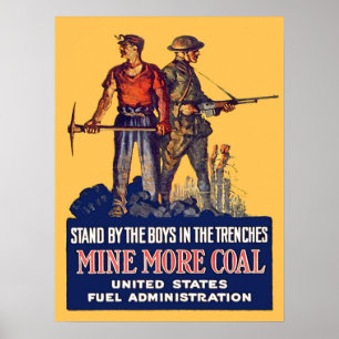 Poster Vintage WW1 Patriotique Coalminer et Doughboy Retr