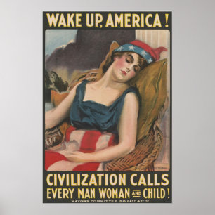 Poster Vintage WWI Réveillez l'Amérique