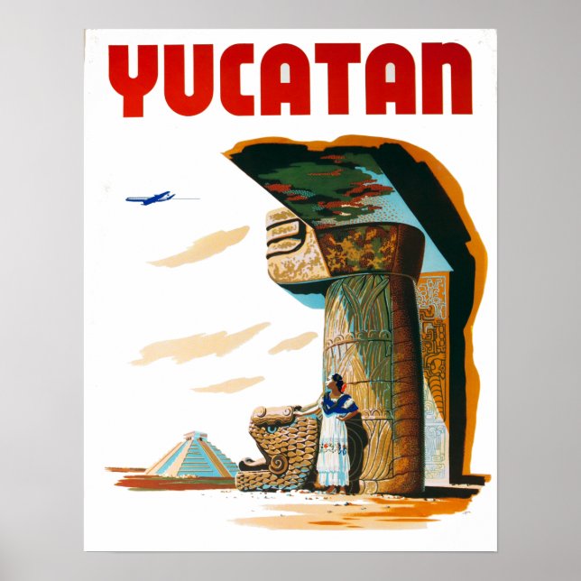 Poster Vintage Yucatan Mexique Voyage (Devant)