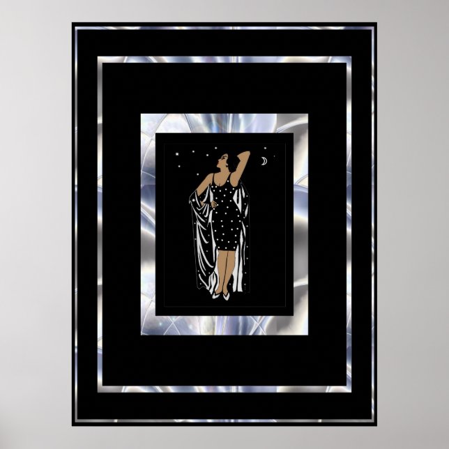 Poster Vintager Glamour Girl Black Silver Frame (Vorne)