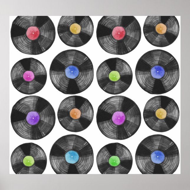 Poster Vinyl LP Records Retro Illustration (Devant)