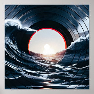 Poster Vinyle Vintage Surf Wave Océan Musique Rétro