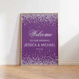 Poster Violet avec Mariage de Parties scintillant argenté