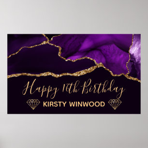 Poster Violet et paillettes de faux or Agate Sweet 16