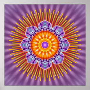 Poster Violet jaune mandala fleur violette