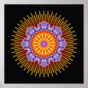 Poster Violet jaune mandala   noir