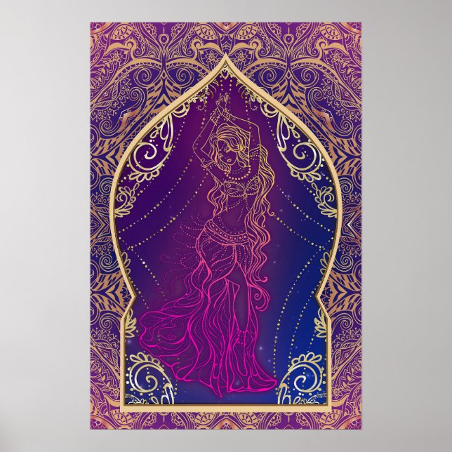 Poster Violet & Or Marocain du ventre Arabe Danser Glam (Devant)