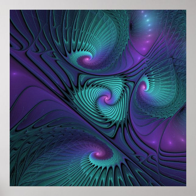 Poster Violet rencontre Turquoise moderne art fractal abs (Devant)