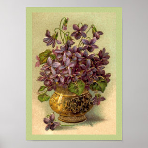 Poster Violettes Vintages dans un vase d'or
