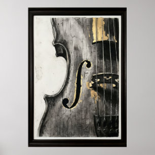 Poster Violoncelle Noir Blanc Or Abstrait Art Musical