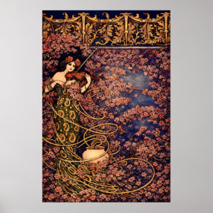 Poster Violoniste Art Nouveau dans les Fleurs – Floral Vi