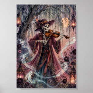 Poster Violoniste squelette gothique Art de lune de saule