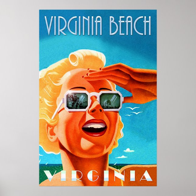 Poster Virginia beach, femme lunettes de soleil blondes,  (Devant)