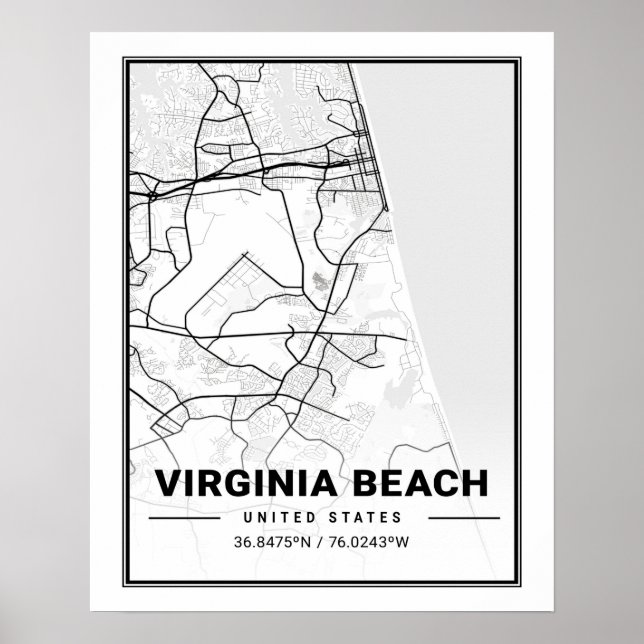 Poster Virginia Beach Virginia USA Travel City Carte (Devant)