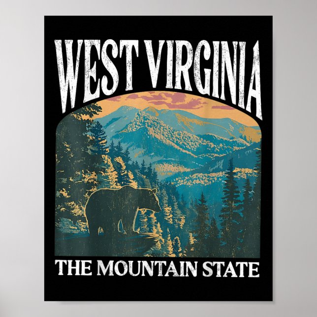 Poster Virginie-Occidentale Retro Bear Mountain Graphic (Devant)
