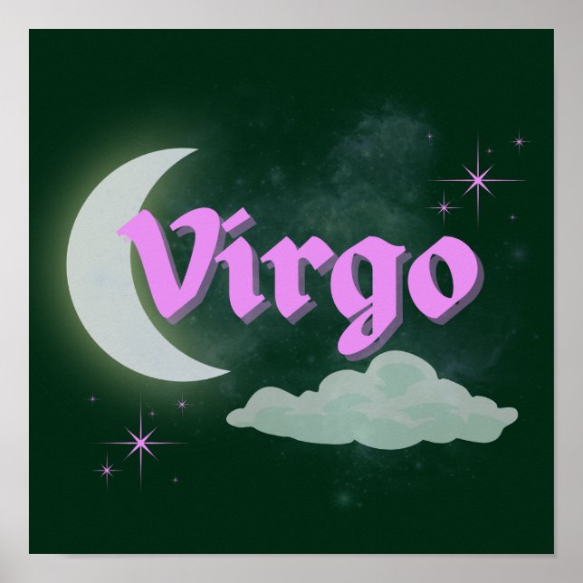 Poster Virgo Céleste Lune Cloud Étoiles Astrologie Art (Devant)