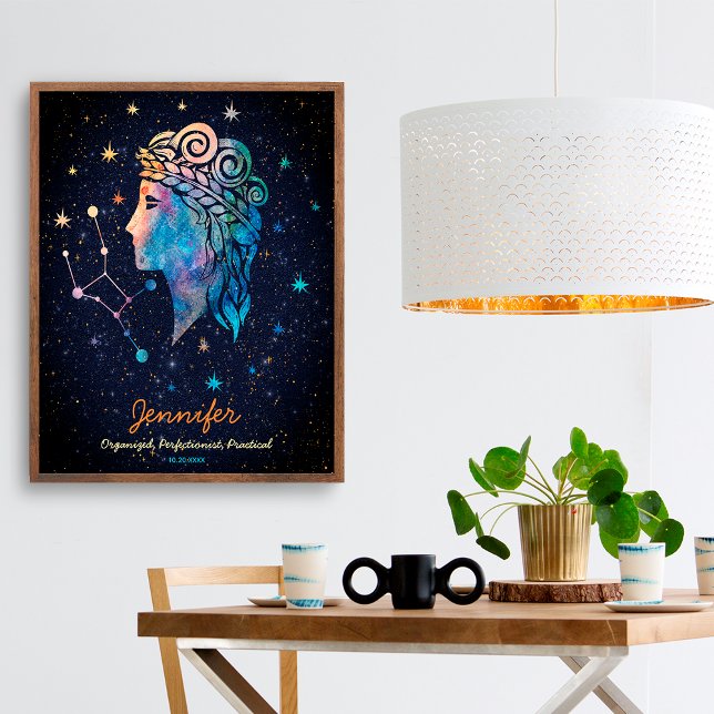 Poster Virgo Constellation Zodiac Aquarelle Étoiles Galax (Créateur téléchargé)