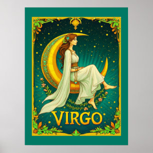Poster Virgo Maiden assis sur Crescent Moon