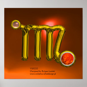 POSTER VIRGO/ORANGE,GRAS AGATE GOLD ZODIAC SIGNE JEWEL