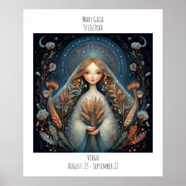 Poster Virgo Zodiac Astrology Name & Birthday (Devant)