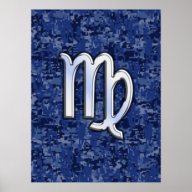 Poster Virgo Zodiac Connexion Camouflage numérique bleu (Devant)