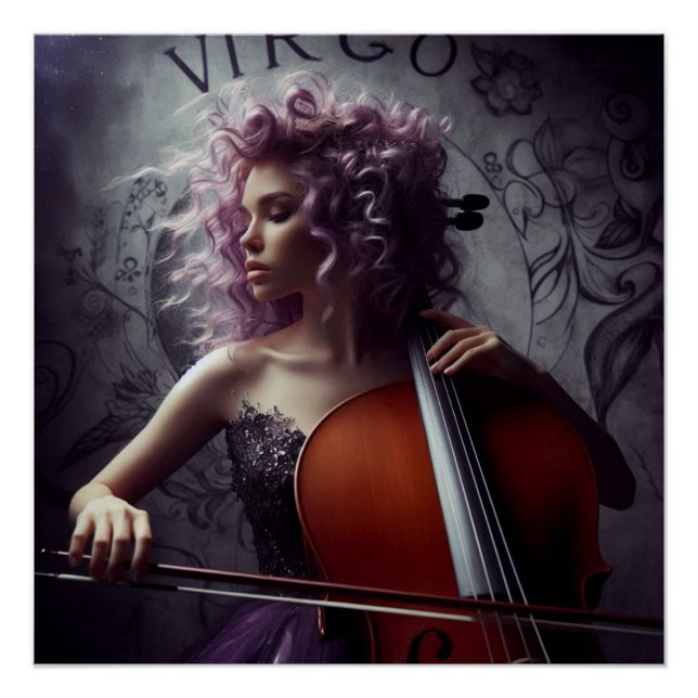 Poster Virgo Zodiac Musicien Cello (Devant)