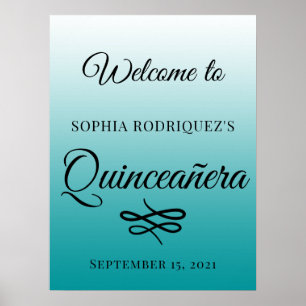 Poster Viridian Green Quinceañera 15e anniversaire Bienve