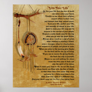 Poster "Vis ta vie", chef Tecumseh avec attrapeur de rêve