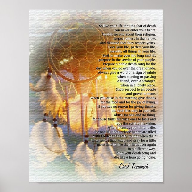 Poster "Vis ta vie" coucher de soleil de Tecumseh Dreamca (Devant)