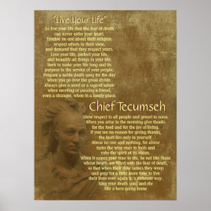 Poster "Vis ta vie" sur un vieux parchemin, chef Tecumseh