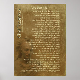 Poster "Vis ta vie" sur un vieux parchemin, chef Tecumseh