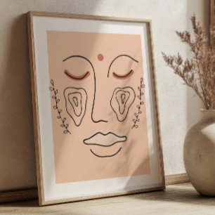 Poster Visage Abstrait Art Linéaire Moderne Cubique Minim