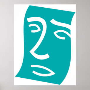 Poster Visage Abstrait Moderne Art Linéaire Sarcelle