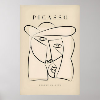 Poster Visage Abstrait Picasso Chapeau Ligne Art Minimali