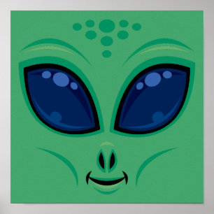 Poster Visage d'alien de dessin animé amical