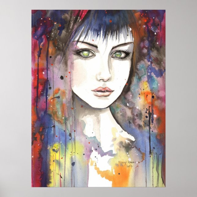 Poster Visage dans la peinture Portrait moderne d'une fem (Devant)