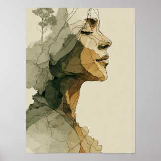Poster Visage de femme abstrait Art en ligne Bohème Fémin