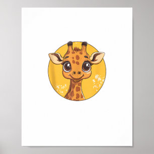 Poster Visage de girafe mignon grands yeux amateur d'anim