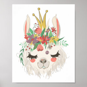 Poster Visage de lama mignon floral aquarelle