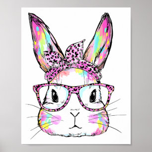 Poster Visage de Lapin Drôle Gles Lapin Coquette Nœud Hap