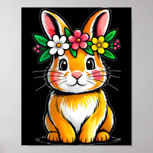 Poster Visage de lapin mignon floral Pâques jour femmes f