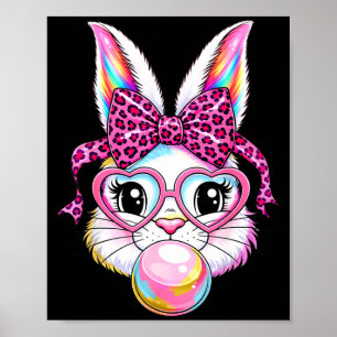 Poster Visage de lapin mignon léopard coquette lunettes