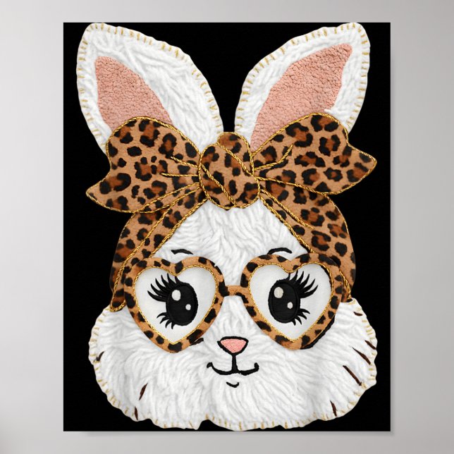 Poster Visage de léopard de lapin de lapin mignon Fille G (Devant)